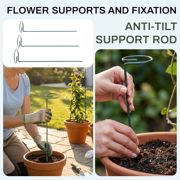 Garden Plant Support Stake Rod,Metal Flower Stem Stabilizer Anti-Tipping Climbing Frame for Potted Peony Lily Sunflower Tomato Greenhouse 12 Inch