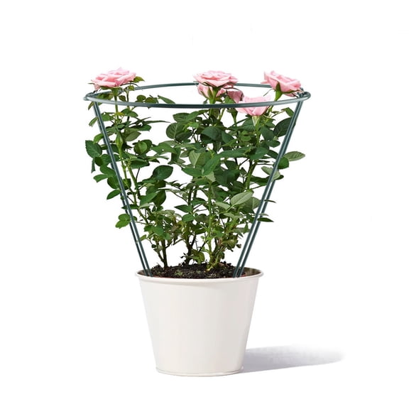 Garden Plant Support Stakes, 2 Pack Metal Plant Cages Flower Support Rings for Potted Plants Peonies Tomatoes Climbing Vines, Green Weather Resistant Garden Trellis Stakes Tool, Green