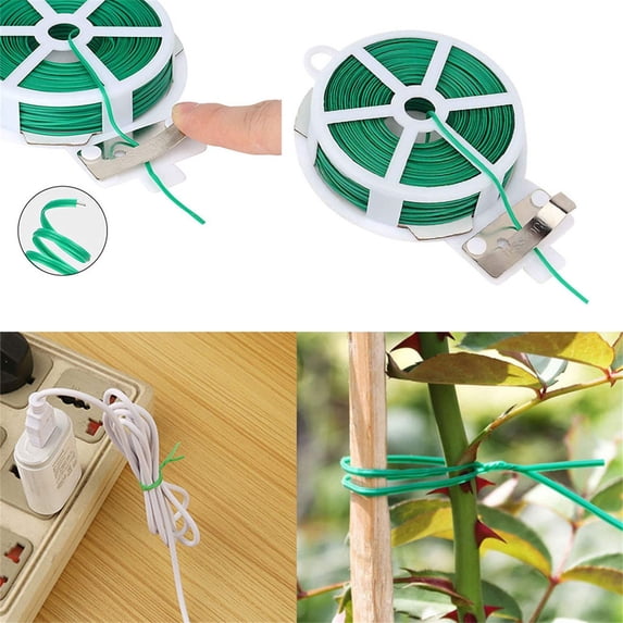 Garden Plant Support Ties 30m | Reusable Soft PVC Coated Wire | Built-In Cutter | Heavy Duty Outdoor/Indoor Vine, Flower, Tomato, Shrub & Cable Organizer | Flexible Green Bind for Climbing Plants