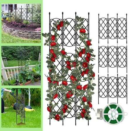 Garden Plant Trellis Upgraded Black for Climbing Plants Outdoor, Rustproof Plastic+Metal Plant Trellis Support, Tall Plant Trellis Frame for Climbing Vines Flower Vegetable Rose Indoor Outdoor Trelli