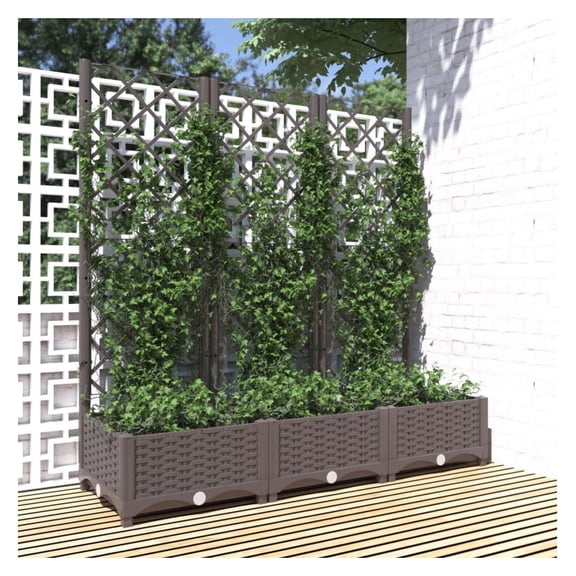 Garden Planter Brown Polypropylene Rectangular with Trellis - Large Outdoor Plant Container for Climbing Plants, Minimalist Design