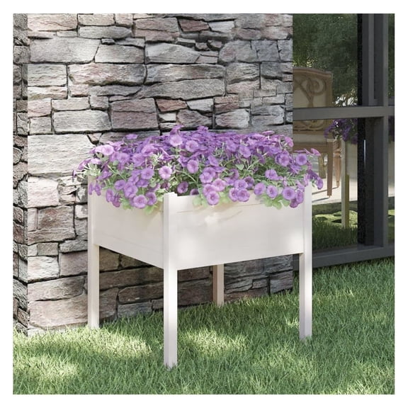 Garden Planter White 27.6"x27.6"x27.6" - Solid Wood Pine Outdoor Flower Box for Patio, Balcony, DIY Plants & Home Decor