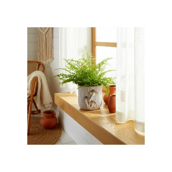 Garden Planter with Mushroom Design - Cement Pottery Decorative Flower Pot - Rustic Indoor Outdoor Plant Container for Home & Garden - 8" Gray