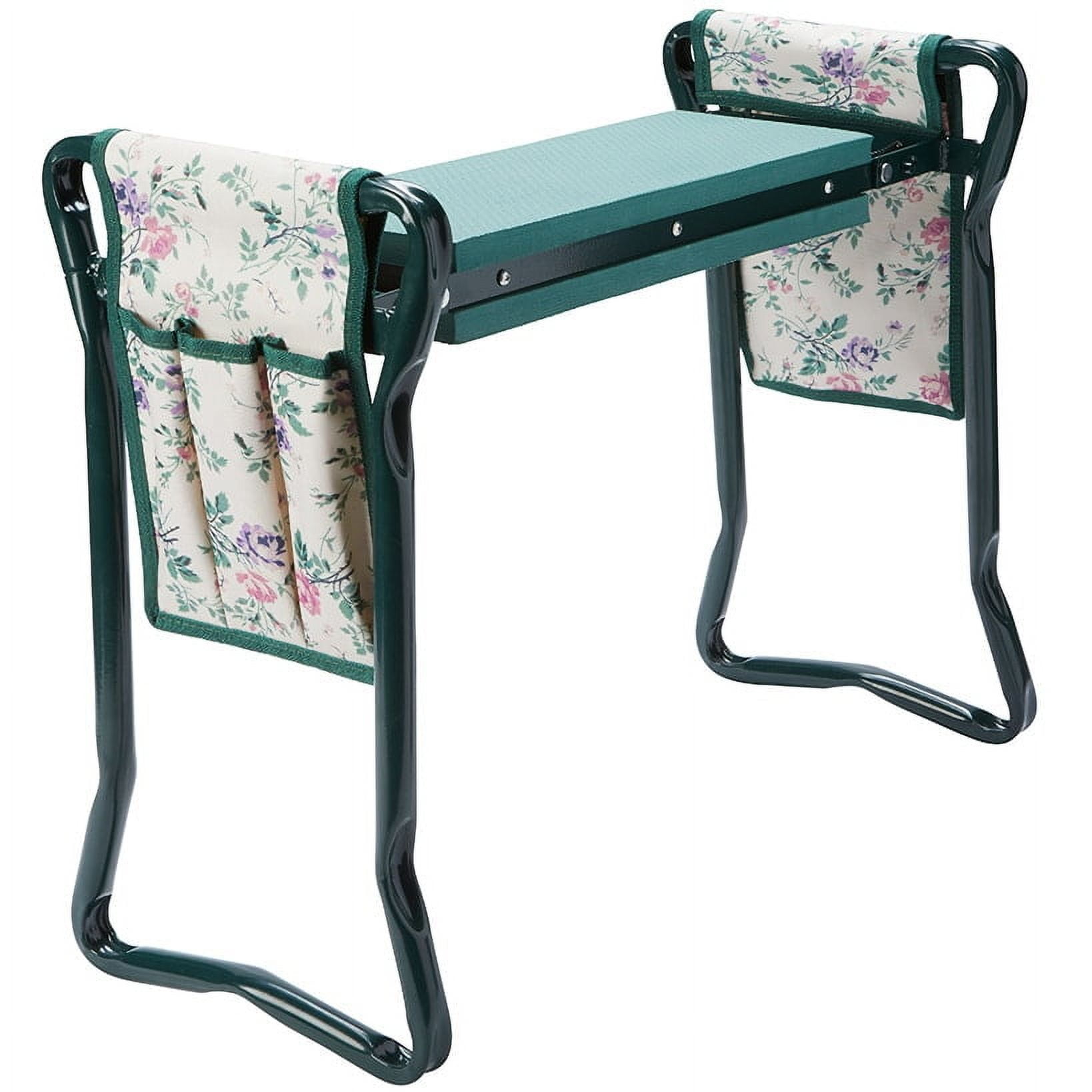 Floral Green Steel Garden Planting Bench with Tool Organizer