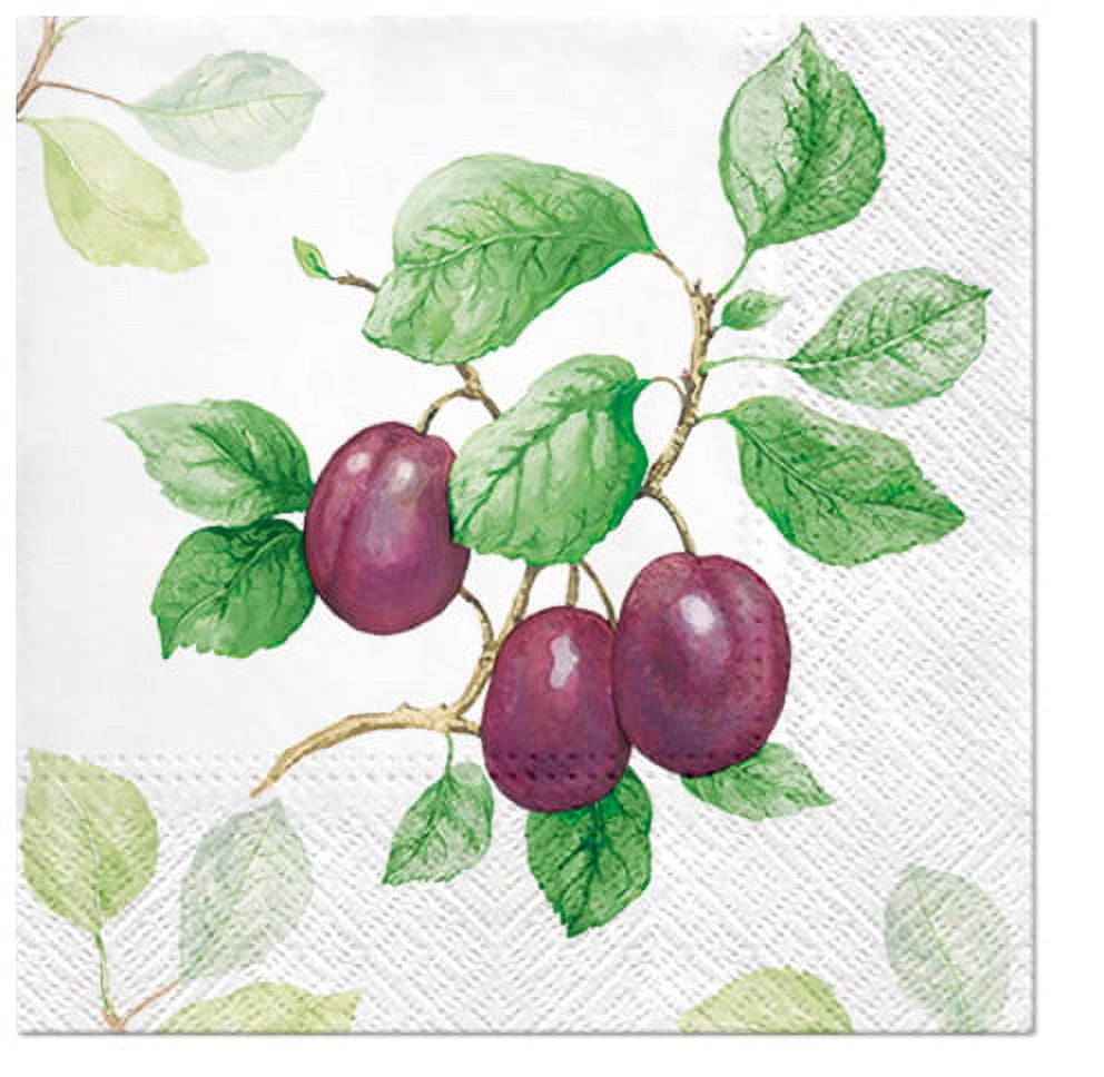 Garden Plums - Decorative Garden Lunch Paper Napkins 100pcs - Perfect for Decoupage, Party, Birthday, Special Occasions, Weddings