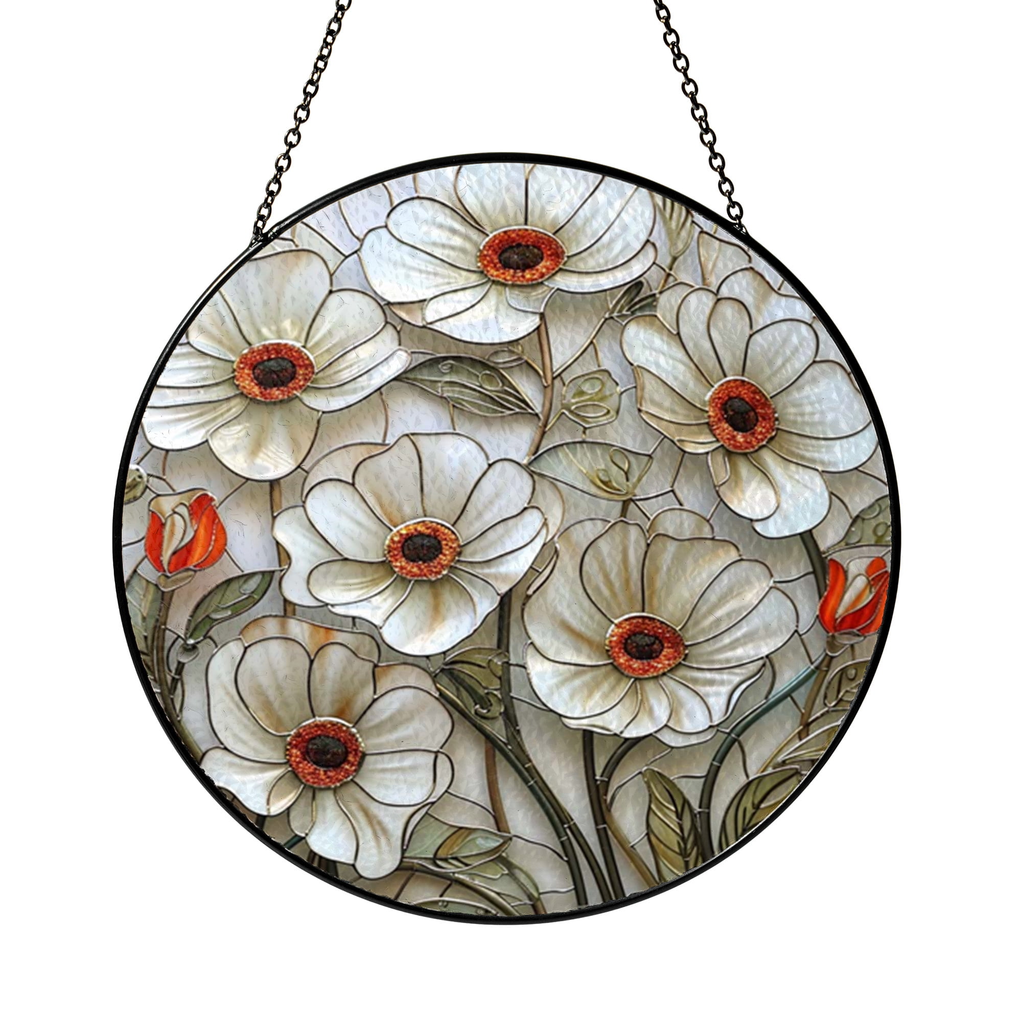 Garden Poppy Flower Scene Stained Glass Window Art - Walmart.com