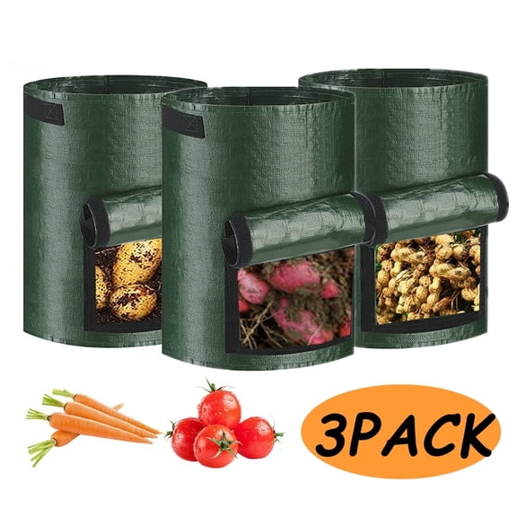 Garden Potato Grow Bags 10 Gallon Planting Bags Potato Planters with Flap and Handles Aeration Fabric Pots Heavy Duty 3 Pack