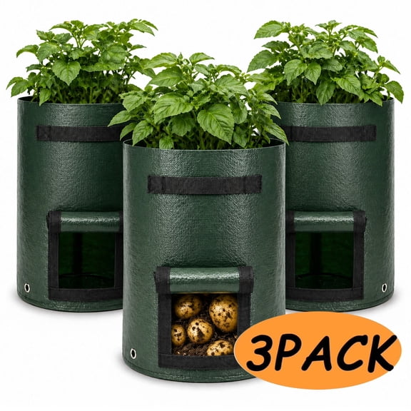 Garden Potato Grow Bags 10 Gallon Planting Bags Potato Planters with Flap and Handles Aeration Fabric Pots Heavy Duty 3 Pack