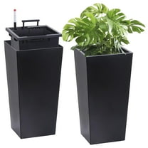 Garden Pots 22"Tall Planter Set of 2, Outdoor＆Indoor Black Planter Pots, High Front Porch Planter Pots with Drainage Holes＆Water Level Monitor＆Inner Bucket, Automatic Watering, Black,Outdoor Planters