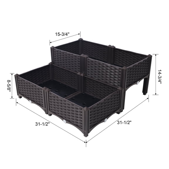 Garden Pots 4 Piece Raised Garden Bed with Legs, Self-Watering Planter Box Raised Bed to Grow Flowers, Herbs & Vegetables, Brown,Planters For Outdoor Plants