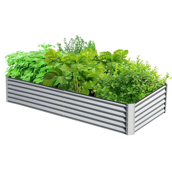 Garden Pots 6x3x1.5ft Galvanized Raised Garden Bed, Outdoor Planter Garden Boxes Large Metal Planter Box for Gardening Vegetables Fruits Flowers, Silver,Planters For Outdoor Plants
