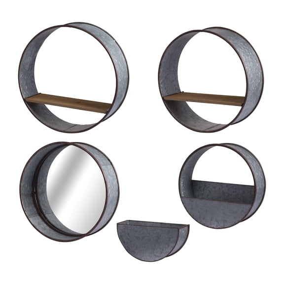 Garden Pots, Farmhouse Round Metal Wall Planter, 5 Piece, Gray Planters For Outdoor Plants,Iron Outdoor Garden Planters, Garden & Outdoor Garden Supplies Garden Pots & Planters Farmhouse Round Metal
