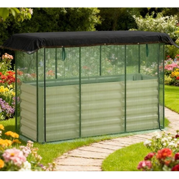 Garden Pots Galvanized Steel Planter Box,Crop Cage and Shade Cloth with Raised Garden Bed,Planters For Outdoor Plants