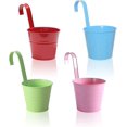 thumbnail image 1 of Garden Pots Hanging Buckets,4PCS Metal Flower Hanging Plant Pots Mini Hanging Baskets Bucket with Detachable Handle for Seedlings Fence Balcony Outdoor Wall Decor （Multi color), 1 of 9