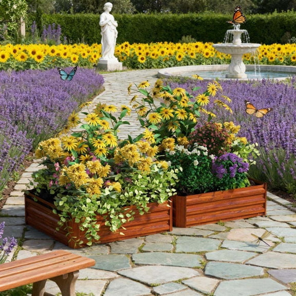 Garden Pots Metal Planter Box,2 Piece Galvanized Raised Garden Bed,for Growing Plant,Planters For Outdoor Plants