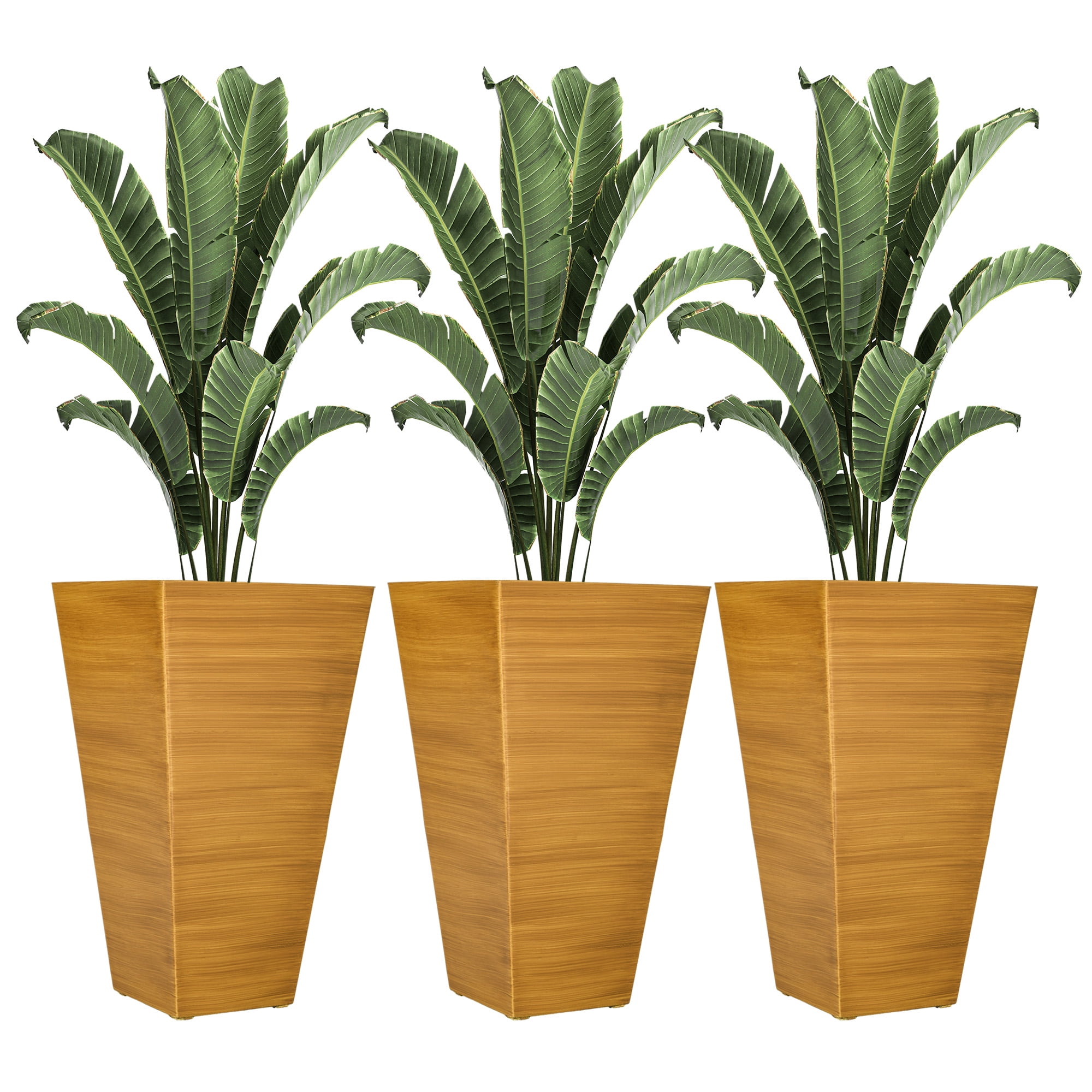 Garden Pots Outsunny 28" Tall Outdoor Planters, Set of 3 Large Taper Planters with Drainage Holes and Plug, Faux Wood Plastic Flower Pots for Outdoor, Indoor, Garden, Patio, Tan,Outdoor Garden Plant