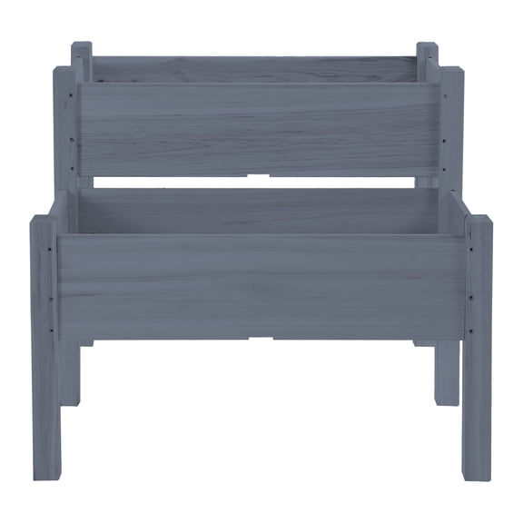 Garden Pots Outsunny 34"x34"x28" Raised Garden Bed, 2-Tier Elevated Wood Planter Box for Backyard, Patio to Grow Vegetables, Herbs, and Flowers, Gray,Outdoor Garden Planters