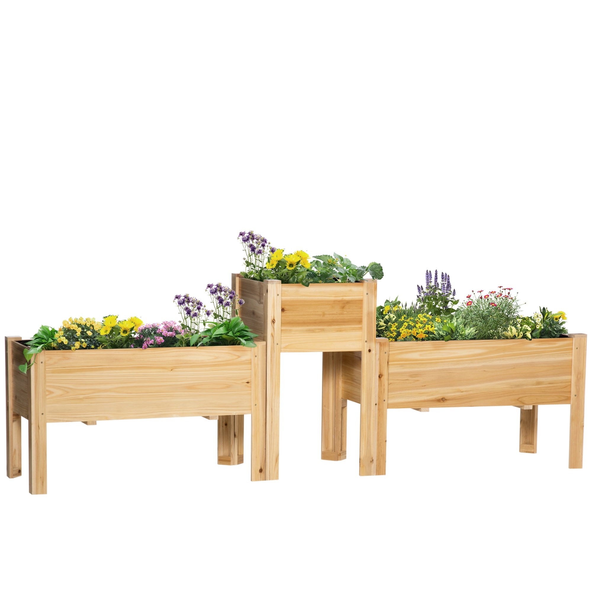 Garden Pots Outsunny Raised Garden Bed Set of 3, Wooden Elevated Planter Box with Legs and Bed Liner, for Backyard and Patio to Grow Vegetables, Herbs, and Flowers, Natural,Outdoor Garden Planters