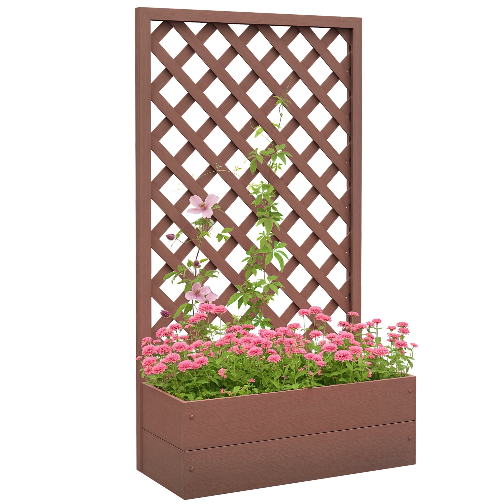 Garden Pots Outsunny Raised Garden Bed with Trellis Lattice, Wood Planter Box with Self Draining Gap, Freestanding Trellis Planter for Climbing Plants, Vines, Flowers, 29.5" x 13.25" x 53.25", Light