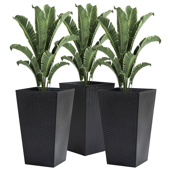 Garden Pots Outsunny Set of 3 Tall Planters with Drainage Hole, Outdoor Flower Pots, Indoor Planters for Porch, Front Door, Entryway, Patio and Deck, Black,Outdoor Garden Planters