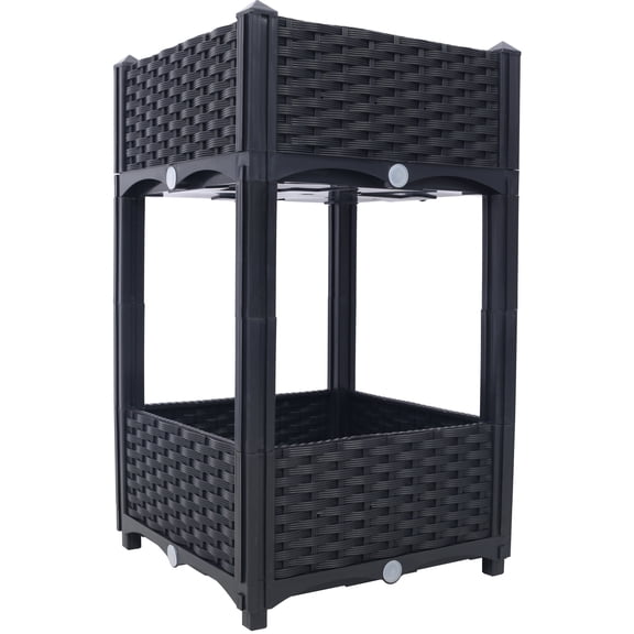 Garden Pots Planter Raised Beds - Elevated Planter Garden Box with Drainage Plug Raised Garden Beds for Vegetable/Flower/Herb Outdoor Standing Planter Beds Gardening Kit,Black,15.7"x15.7"x27.7" Dow