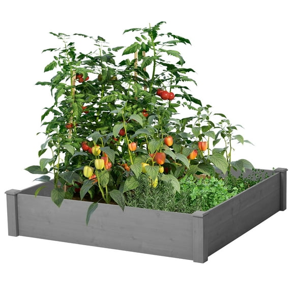 Garden Pots Raised Garden Bed 48x48x10'', Outdoor Wood Planter Box Over Floor, Tool-Free Assembly,Planters For Outdoor Plants