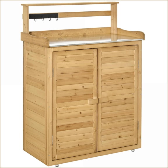 Garden Potting Bench | 2-in-1 Solid Wood Outdoor Workstation for Backyard Storage | Wood | Rectangle