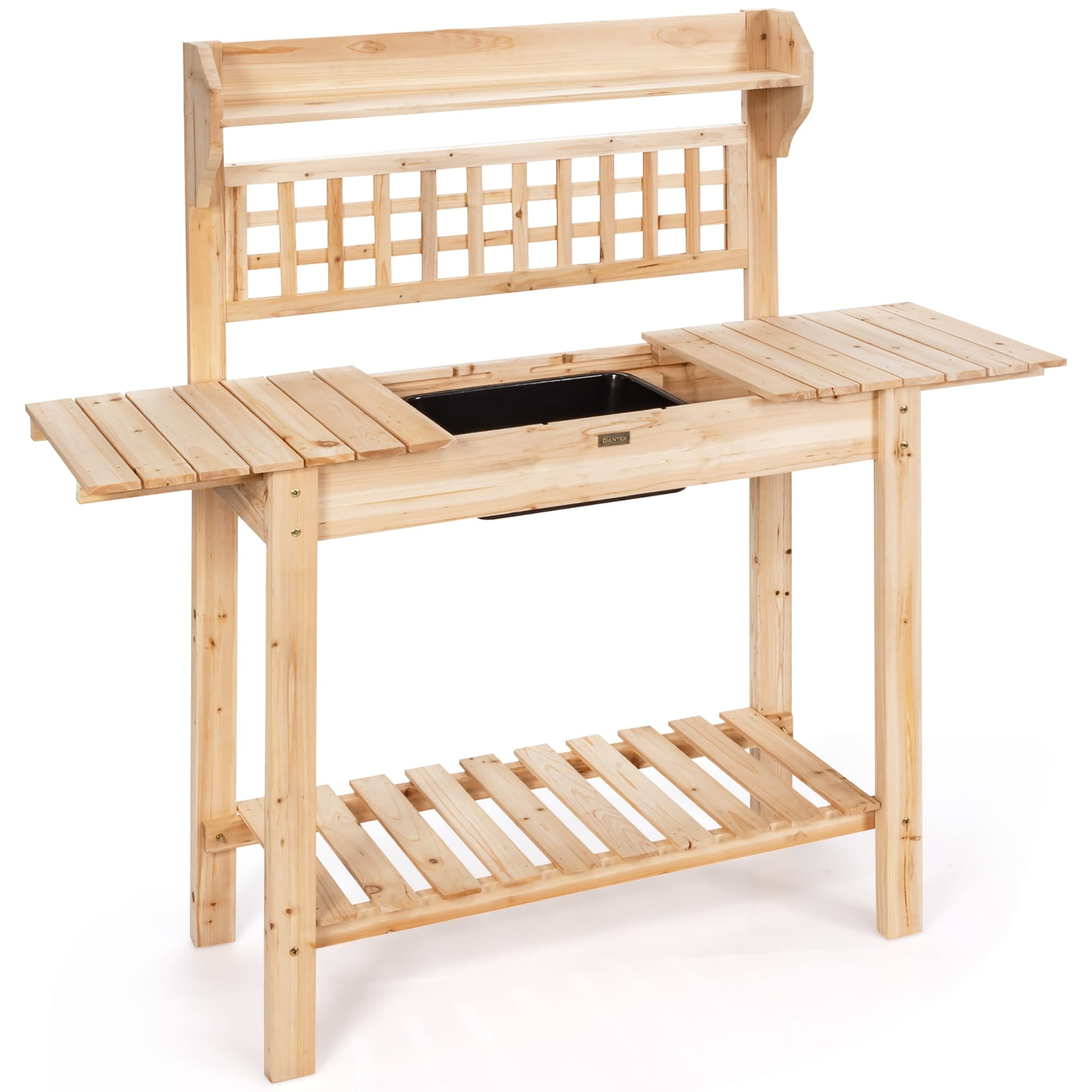 Natural Fir Wood Outdoor Potting Bench with Sliding Tabletop