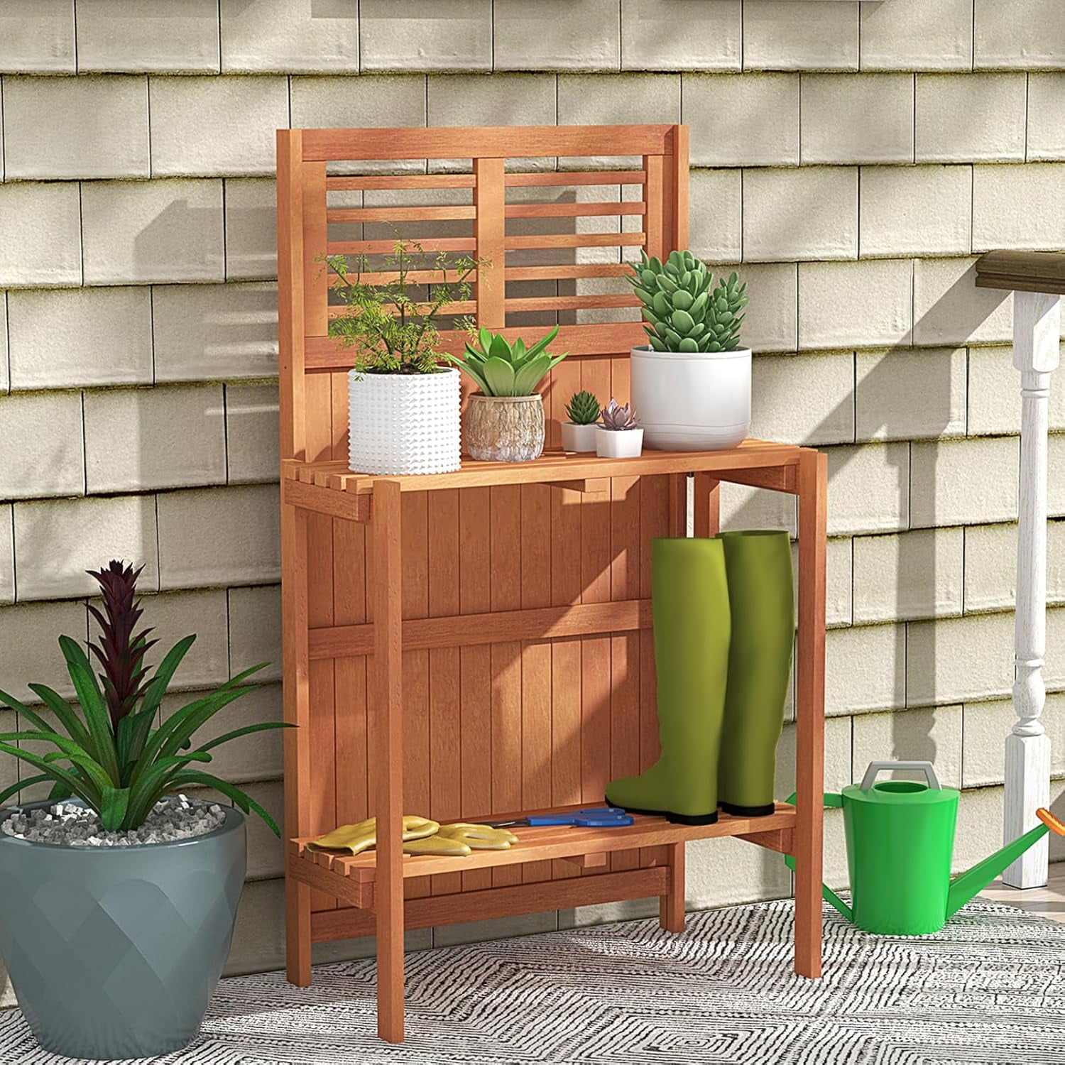 Garden Potting Bench Table, Folding Potting Bench Outdoor Workstation ...