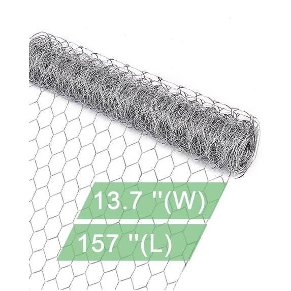 Garden Poultry Chicken Wire Netting - 13.7 '' × 157 '' Garden Fence Animal Barrier, Chicken Wire for Crafts, 1 inch Mesh Poultry Netting Fence, Pet/Rabbit/Chicken Wire Fencing