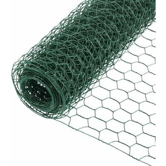Garden Poultry Green Chicken Wire PVC Coated Hexagonal Wire Mesh Roll Animal Fence 3m x 400mm Garden Netting Fencing for Pet Rabbit Chicken with Gloves & 50Pcs Cable Ties
