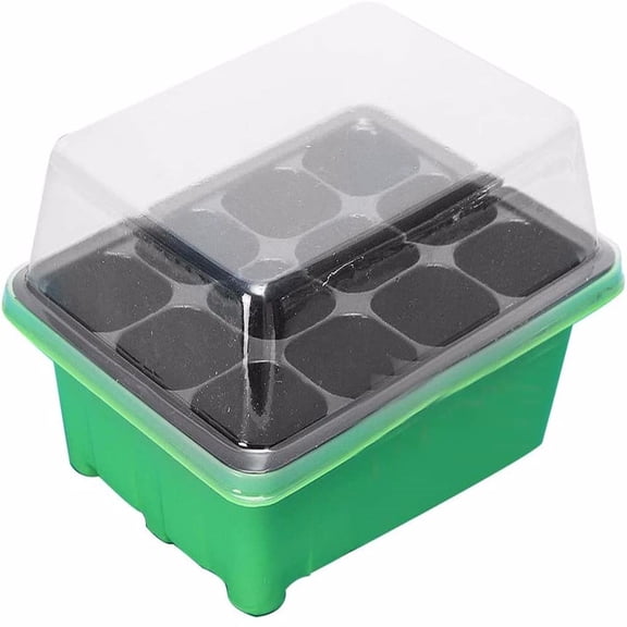 Garden Propagator, Black Seeds Tray Kit with 12-Cell, Seeds Starter Trays with Dome and Green Base (12-Cell Per Tray)
