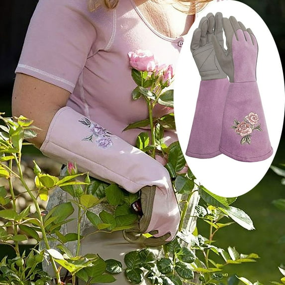 Garden Pruning Anti-Thorn Long-Sleeved Printed Cowhide Garden Gloves, Purple C|1 Pair Gardening Gloves For Men & Women Rose Pruning Gloves Long Thorn Proof Gardening Gloves Garden Gifts & Tools