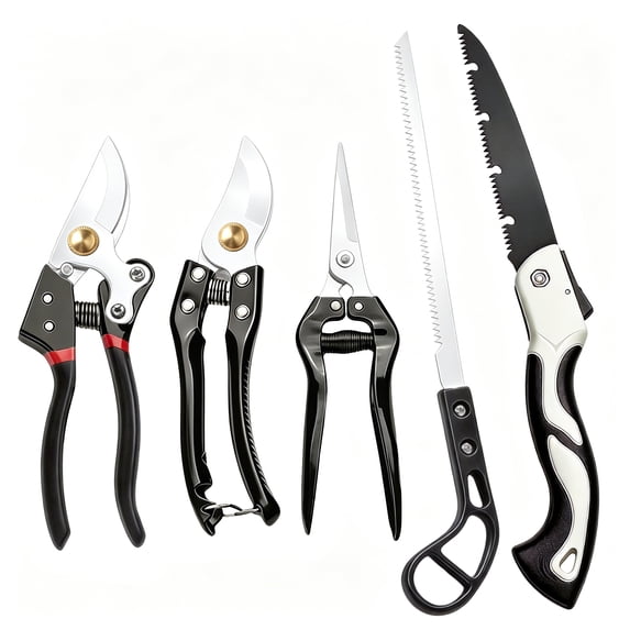KIMHY Garden Tools Set 5, 8.3" Pruning Shears, 7.48" Garden Share, Gardening scissors Clipper, Sharp Blade Saws for Branches, Plant, Flower, Fruit