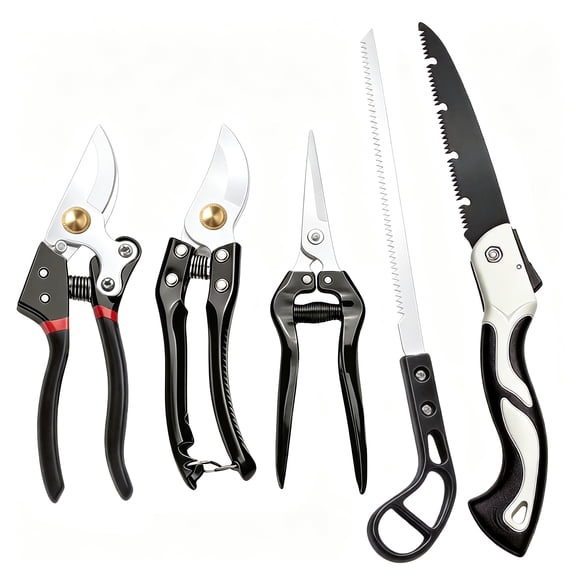 KIMHY Garden Tools Set 5, 8.3" Pruning Shears, 7.48" Garden Share, Gardening scissors Clipper, Sharp Blade Saws for Branches, Plant, Flower, Fruit