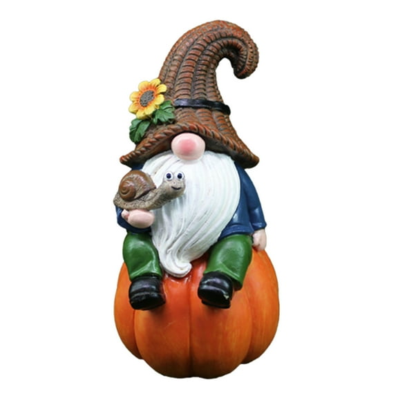 Garden Pumpkin Gnome Figurine Holding Snail Sitting Dwarf Elf Resin Statue Sculpture Indoor Outdoor Thanksgiving Harvest Festival Fall Desktop Decoration Ornament