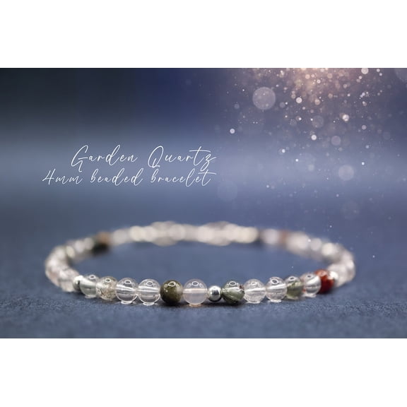 Garden Quartz 5mm Round Shape Smooth Cut Beads 7 inch Silver Plated Clasp Bracelet for men, women, unisex. Link Chain Stacking Bracelet.|LINK_03038