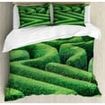 thumbnail image 1 of Garden Queen Size Duvet Cover Set, Green Plant Maze Growth Ecology and Nature Theme Labyrinth Landscape Outdoors City Park, Decorative 3 Piece Bedding Set with 2 Pillow Shams, Green, by Ambesonne, 1 of 3