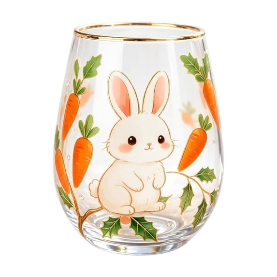 Garden Rabbit Morning Glass Tea Cup 12 oz Elegant Gold Rimmed Glassware, Clear Tumbler for Loose Leaf Tea Nature Art Gift for Women Mom Wife