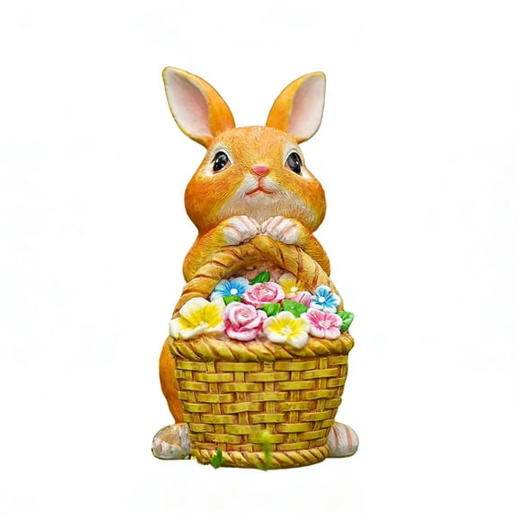 Garden Rabbit Statue Solar Light Outdoor Decorations Rabbit Figurine Light with Flowers, Resin Succulent Yard Ornament for Porch Patio Balcony Lawn