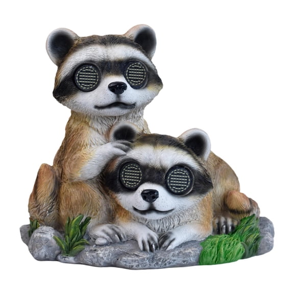 Garden Raccoon Solar Light Statue Resin Sculpture with Realistic Eye Movement for Outdoor Patio Courtyard Decor