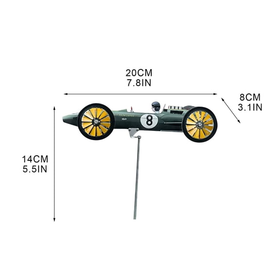 Garden Racer Windmill Racing Car Shape Wind Spinner Metal Kinetic Sculpture Outdoor Garden Stakes Decorative Lawn Ornaments for Porch Path and Backyard Decoration