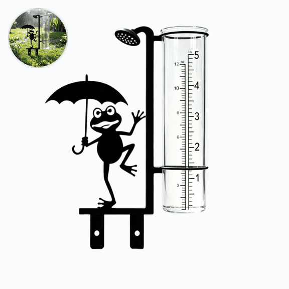 Garden Rain Gauge Stake with Playful Frogs Design Waterproof Metal Yard Decor for Outdoor Landscaping and Garden Monitoring