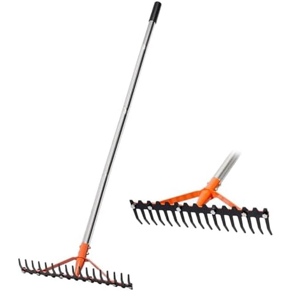 Garden Rake 17 Tempered Spring Steel Tines Heavy Duty Rake for Lawns Bow Rakes Metal Rakes with 62 Inch Stainless Steel Adjustable Long Handle for Loosening Soil Yard Work
