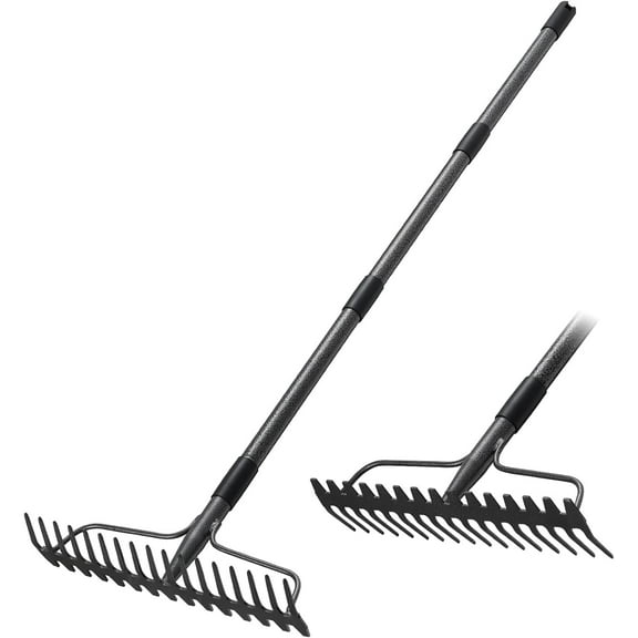 Tivkeber Garden Rake, 63" Long Handle, 17 Tines Heavy Duty Metal Bow Rake for Loosening Soil, Leveling, Leaf Raking, Weeding & Lawn Care