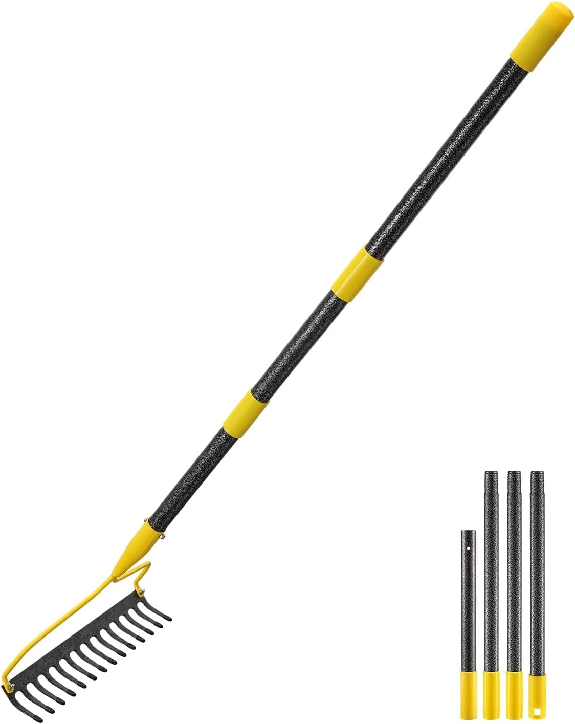 Extra Fine Yard Rake Garden Rake,72 Inch Long 14 Inch Wide Heavy Duty 14 Tines Metal Bow ...