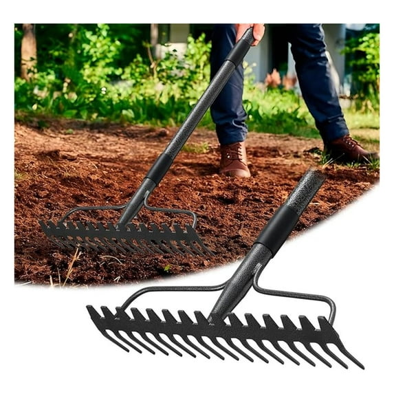 Garden Rake 77 Inch Long Handle, 17 Inch Metal Bow Rake for Yard Work ...