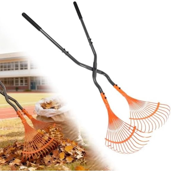 Garden Rake, Black Orange Plastic Fan Design, Heavy Duty Lawn Leaf Collection Tool$$