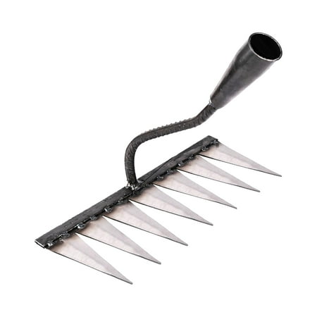Garden Rake Cultivating Planting Rake Rust Resistant Carbon Steel Weeding Removal Rake Lawn/Leaf Rake for Yard Loosening Planting Gardening with 7 Tines