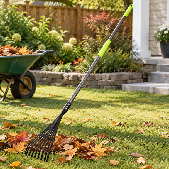 Garden Rake For Leaves 48" Metal Leaf With Soft Foam Grip